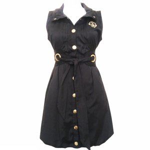 House of Dereon Black Belted Bubble Hem Dress S/P